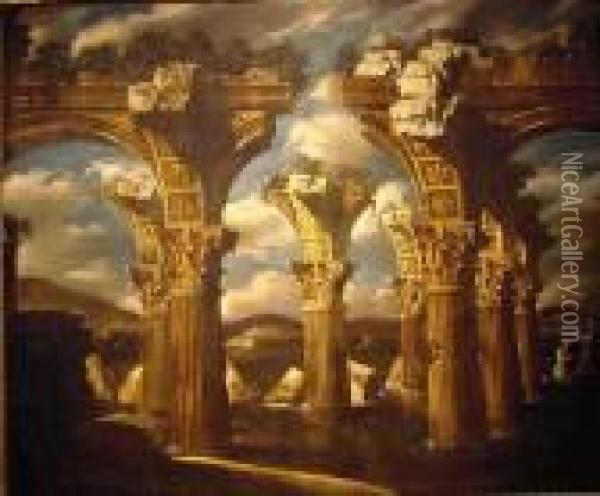 Pillars And Broken Arch Oil Painting - Gennaro Greco, Il Mascacotta