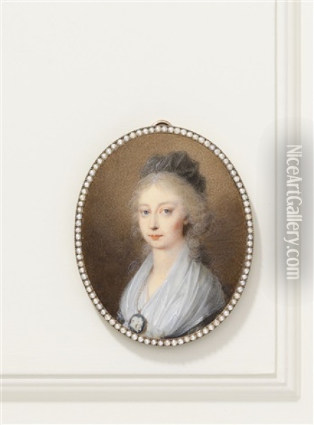 Marie Therese Charlotte, Duchess Of Angouleme, Known As Madame Royale, Wearing A Portrait Miniature Depicting King Louis Xvi, Marie-antoinette And The Dauphin In Profile Oil Painting - Friedrich Heinrich Fueger