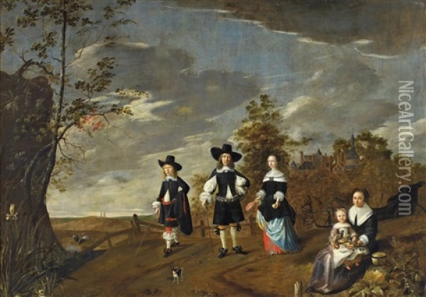 Bildnis Einer Familie Mit Casteel Dursteede Im Hintergrund Oil Painting - Christiaen Van Colenbergh