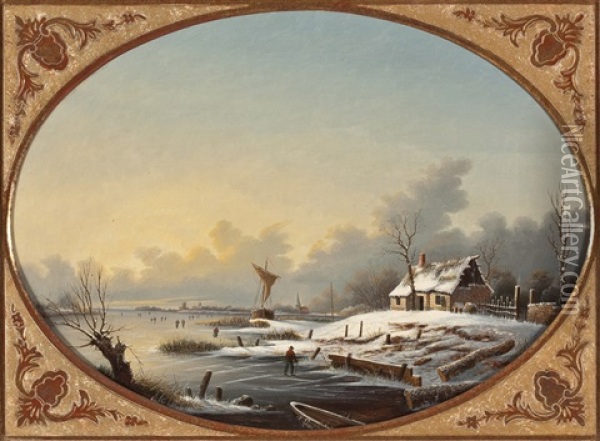 Wintervergnugen Auf Dem Gefrorenen See Oil Painting - Albert-Alexandre Lenoir