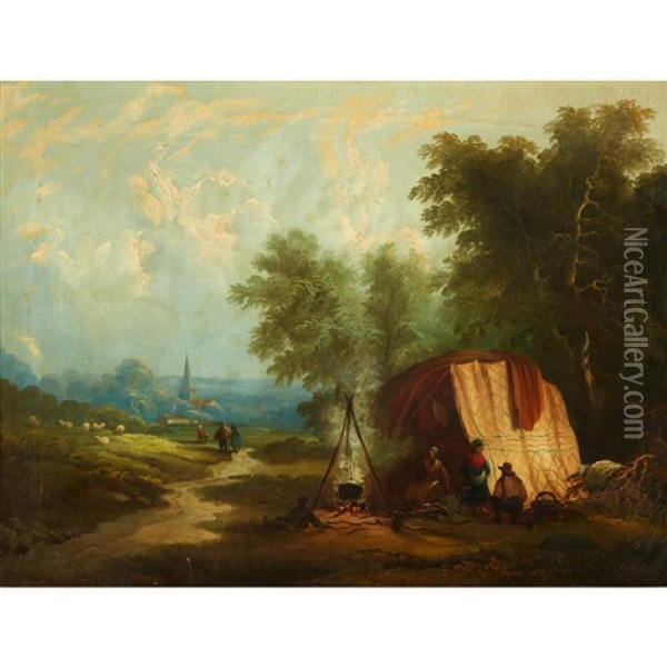 A Gypsy Camp Oil Painting - Frederick Waters Watts