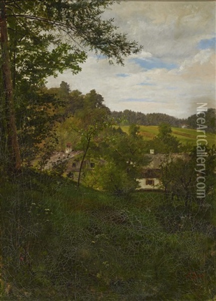 Upper Bavarian Landscape With Farmstead Oil Painting - Johann Sperl