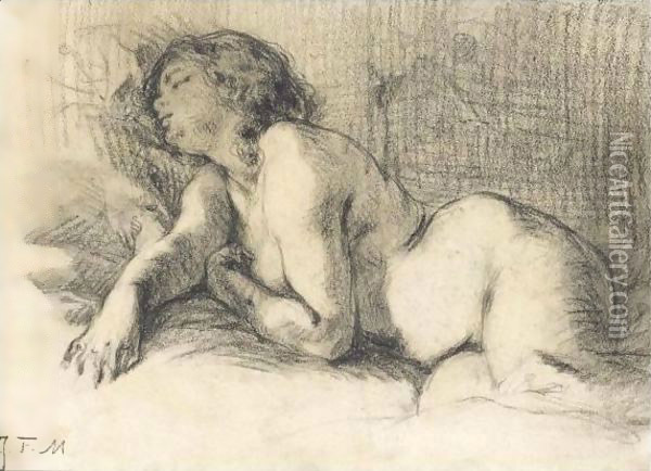A Reclining Female Nude Oil Painting - Jean-Francois Millet