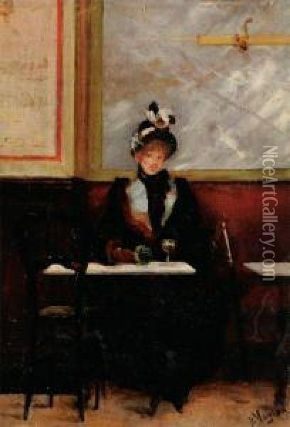 Au Cafe, L'attente Oil Painting - Paul Vogler
