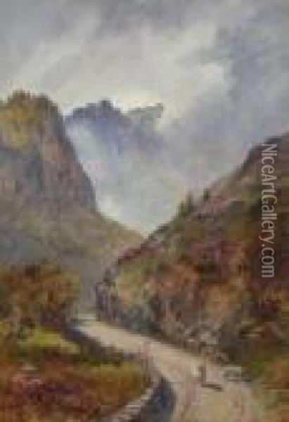 Sheep On A Montain Path Oil Painting - David Gould