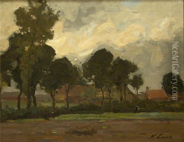 Ansicht Eines Dorfes In Der Dammerung Oil Painting - Hermann Lasch