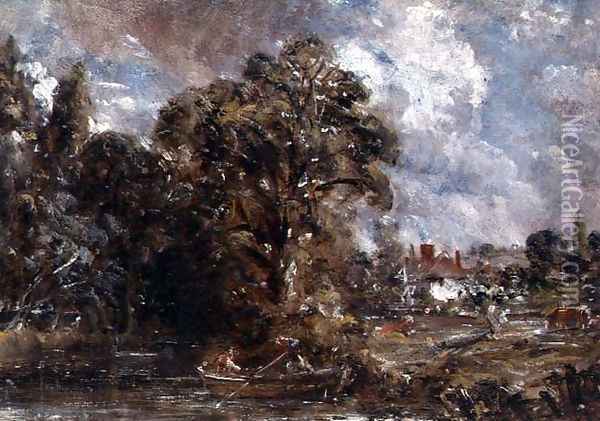 A Farmhouse near the water's edge Oil Painting - John Constable
