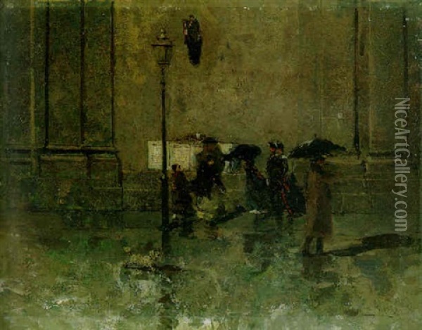 Una Strada Sotto La Pioggia, Milano Oil Painting - Mose di Giosue Bianchi