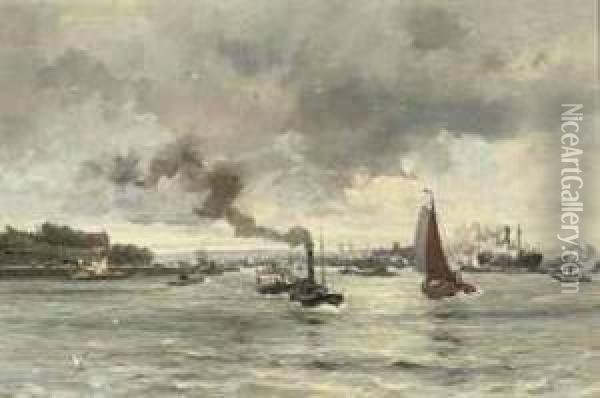 Maas Voor 't Park: Boating On The River Maas, Rotterdam Oil Painting - August Willem van Voorden