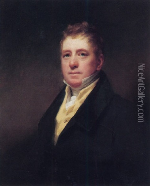 Portrait Of Thomas John Fordyce, Wearing A Black Coat With A Yellow Waistcoat And White Stock Oil Painting - Sir Henry Raeburn