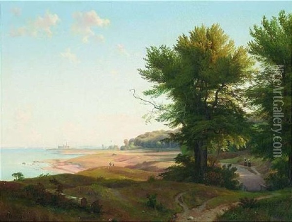 Weite Sommerliche Landschaft Am Ufer Des Gardasees Oil Painting - Ludwig Heinrich Theodor (Louis) Gurlitt