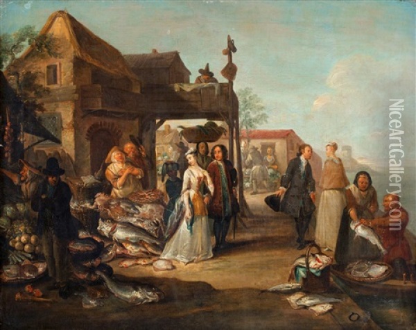 Fiskmarkanden Oil Painting - Egbert van Heemskerck the Elder