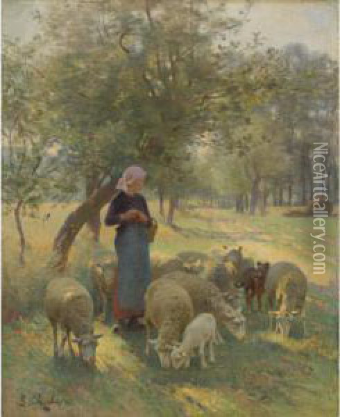 The Gentle Shepherdess Oil Painting - Luigi Chialiva
