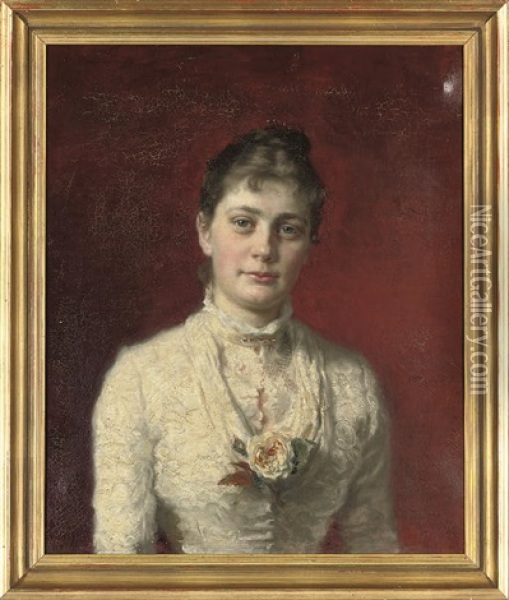 Portrait Of Mrs H. Wichfeld (+ Portrait Of E. Wichfeld Esq.; Pair) Oil Painting - Carl Christian Ferdinand Wentorf