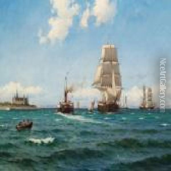 Strong Breeze In The Sound (oresund) Off Kronborg Oil Painting - Carl Locher