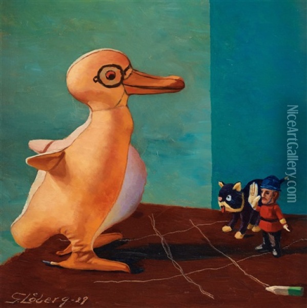 Stilleben Med Pingvin Oil Painting - Gunnar Loeberg