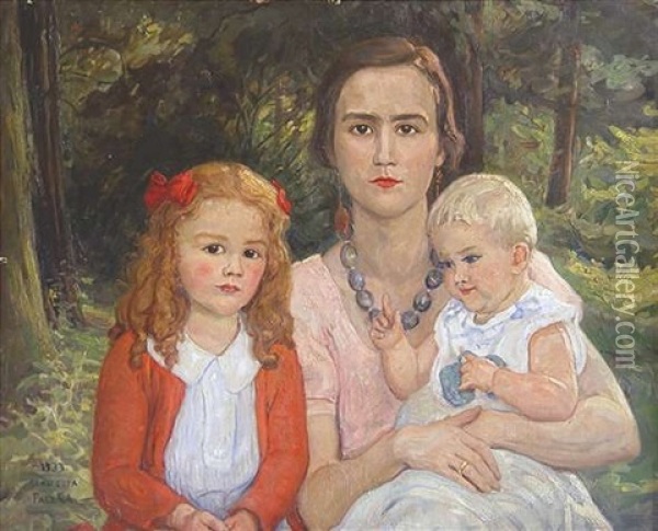 Mutter Mit Zwei Kindern Oil Painting - Cornelia Paczka Wagner