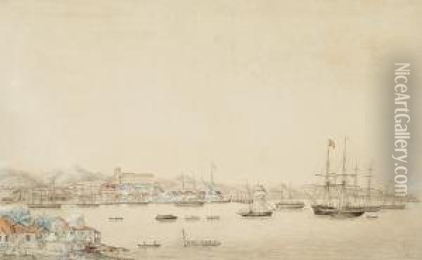 A Pair Of Views From The Harbour Of Rio De Janeiro Oil Painting - Hans Peter Thorsoe