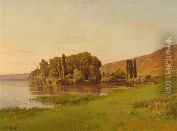 Flusslandschaft Oil Painting - Leon Joubert
