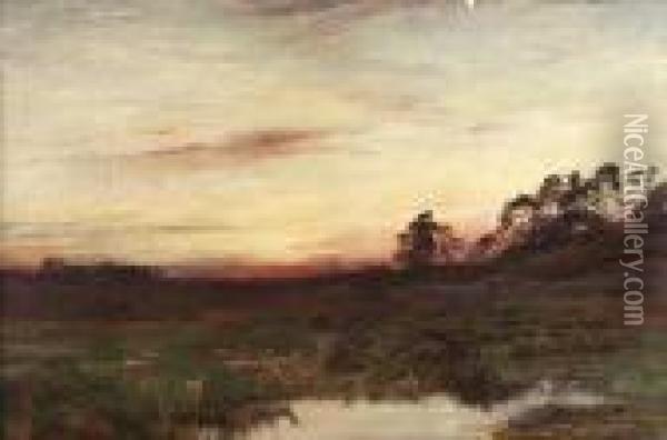 Fallow Deer, Sutherland Sunset Oil Painting - John MacWhirter