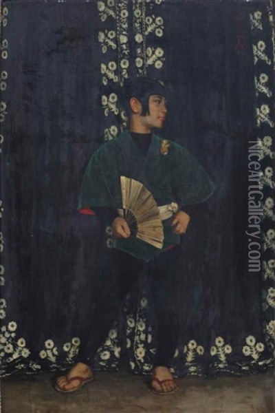 A Young Boy Holding A Fan Oil Painting - Paul Hoecker