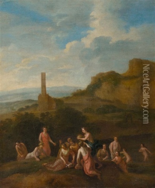 A Mythological Scene Oil Painting - Cornelis Van Poelenburgh