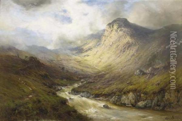 On A Mountain Pass Oil Painting - Alfred de Breanski