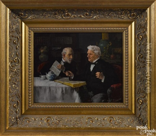 Two Men Conversing Oil Painting - Louis Charles Moeller