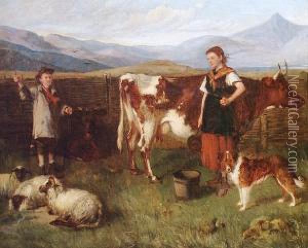 La Mungitura (the Milkmaid) Oil Painting - Henry William Banks Davis, R.A.
