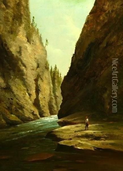 Fisherman On Rocks By Stream Oil Painting - Charles Lanman