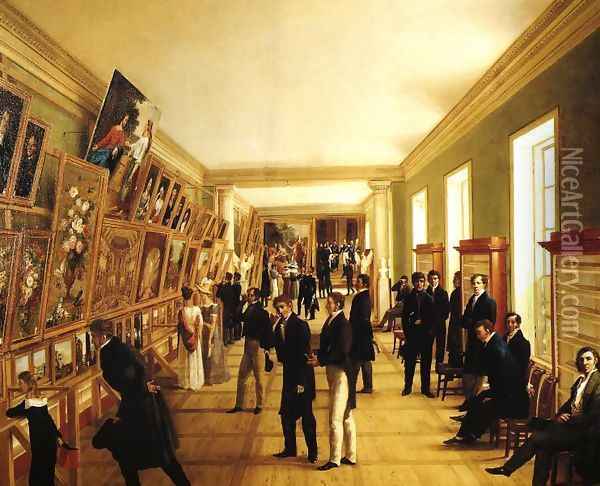 Fine Arts Exhibition in Warsaw in 1828 Oil Painting - Wincenty Kasprzycki