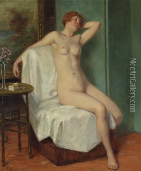Sitzender Frauenakt Oil Painting - Victor Schivert
