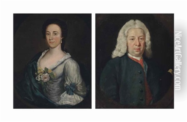 Portrait Of A Gentleman, Traditionally Identified As John Frederick Of Wellingborough (1704-1775), Half-length, In A Blue Coat... (+ Portrait Of A Lady, Traditionally Identified As Anne Frederick (1727-1788); 2 Works) Oil Painting - Joseph Highmore