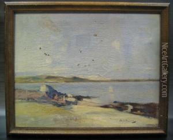 Munro, Peaceful Coastal Scene Oil Painting - Hugh Munro