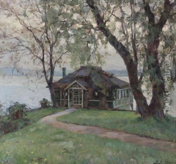 A Cottage By The River Oil Painting - Luis Graner Arrufi