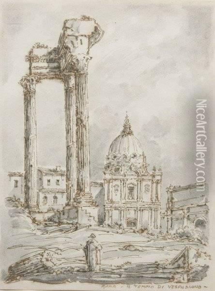 Roma: Il Tempio Di Vespasiano Oil Painting - Giovanni Grubacs