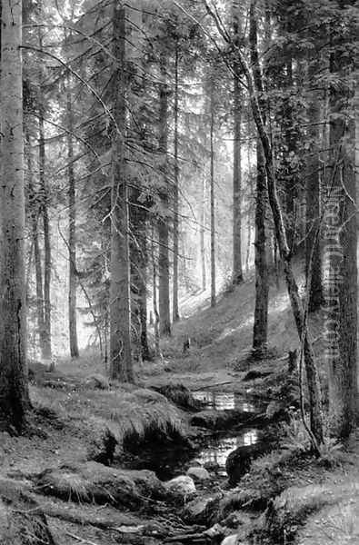 Stream by a Forest Slope Oil Painting - Ivan Shishkin