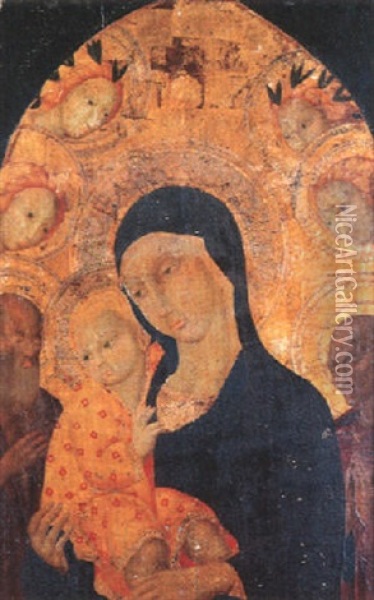 La Vierge Et L'enfant Entoures De Saint Bernardin Et Saint Augustin Oil Painting -  Sano di Pietro