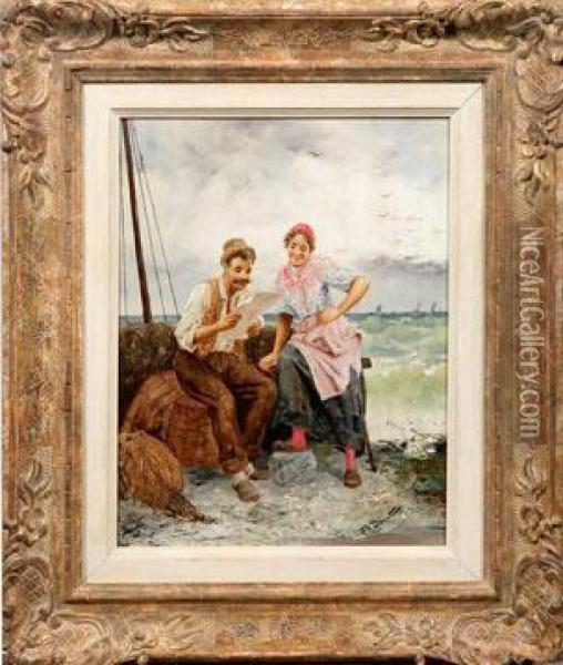 Fischerpaar Bei Der Zeitungslekture Oil Painting - Frederick Reginald Donat