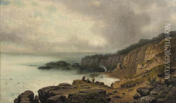 Hunters Resting On The Top Of A Cliff Oil Painting - Johannes Hilverdink