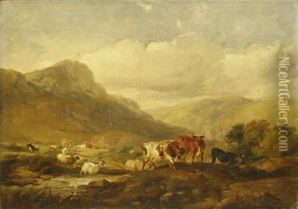 'dovedale, Derbyshire' Oil Painting - Thomas Sidney Cooper