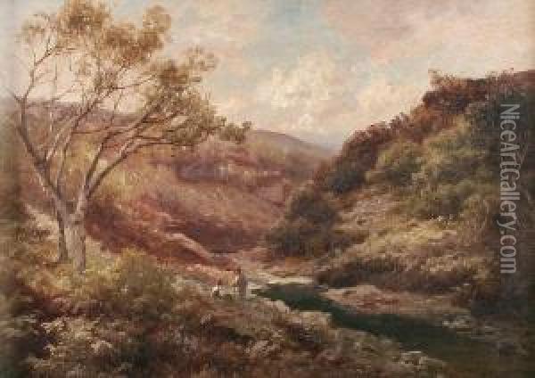 Edward Henry Holder (19th/20th Century)
Two Figures At Rest Beside An Upland River. Oil Painting - Edward Henry Holder