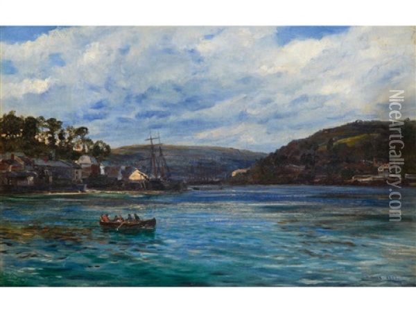 A View Of Fowey Harbour Looking Towards Bodinnick Oil Painting - Henry Moore