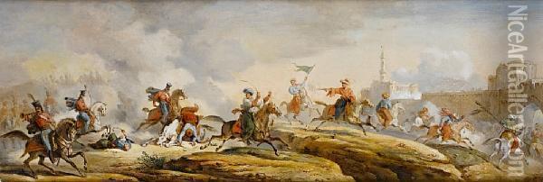 Battle Before A Fortress Oil Painting - Carle Vernet