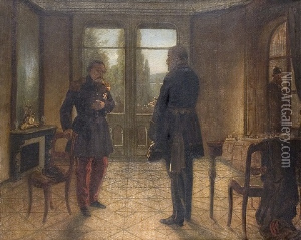 Wilhelm I Meeting Napoleon Iii 1870 At Castle Bellerue Near Sedan - Donchery Oil Painting - Wilhelm Camphausen