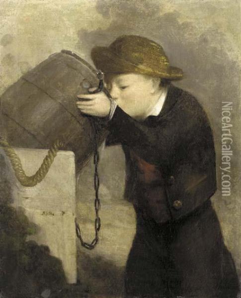 Boy Drinking From A Barrel Oil Painting - David Gilmour Blythe