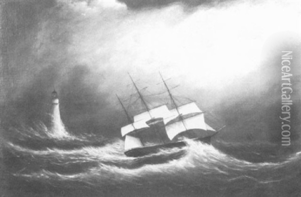 Full-rigged Ship Off Minot's Light Oil Painting - Clement Drew