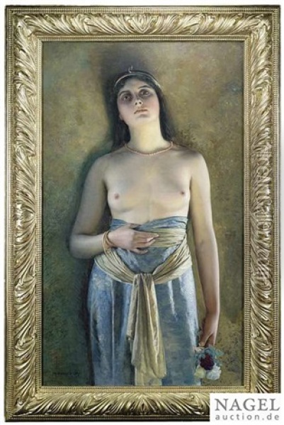 Young Girl Semi Nude With References To Greek And Roman Antiquity Oil Painting - Max Nonnenbruch