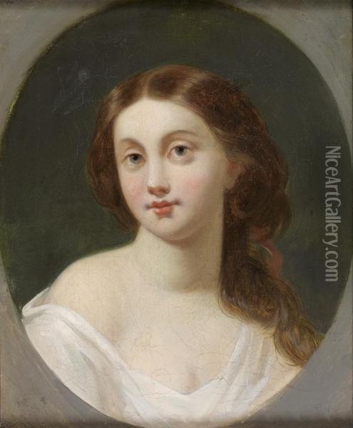 Jeune Femme En Buste Dans Un Ovale Peint Oil Painting - Pierre-Joseph Dedreux-Dorcy