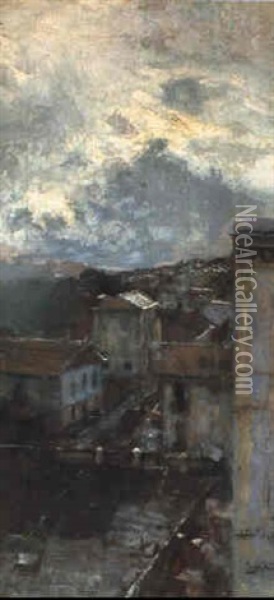 Rainstorm In Naples Oil Painting - Attilio Pratella